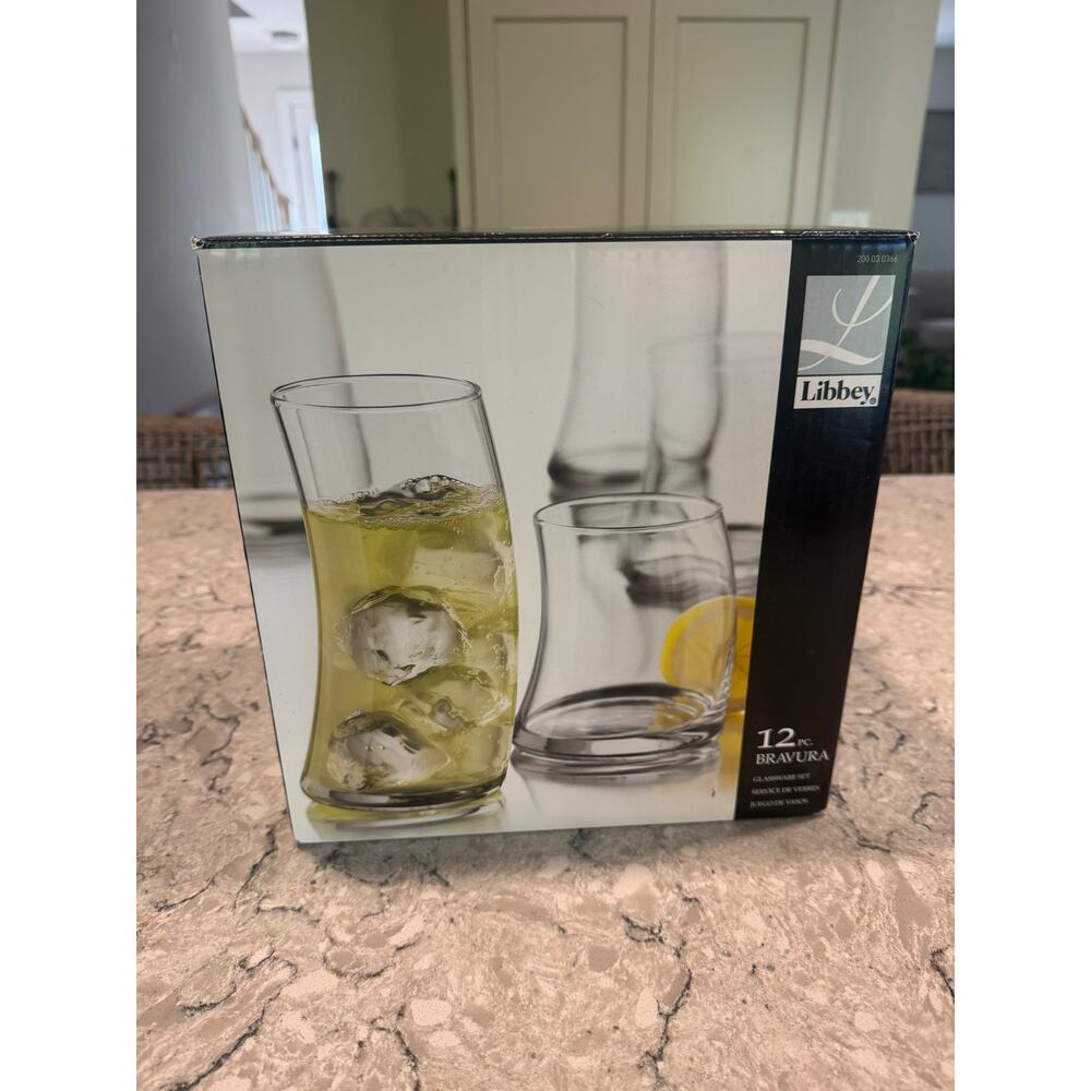 NEW Set of 12 Libbey Swerve Bravura Glassware Set 6 Tall 6 Short